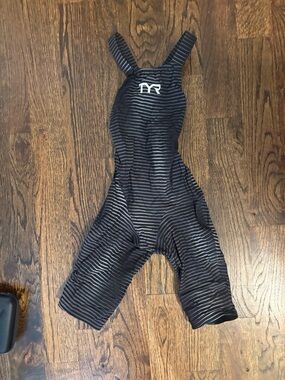 TYR Black and Gray Striped One-Piece Racing Swimsuit